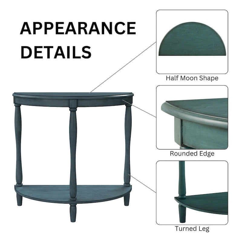 Half-Moon Entryway Console Table with Lower Shelf