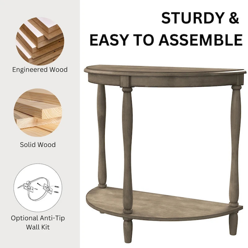 Half-Moon Entryway Console Table with Lower Shelf