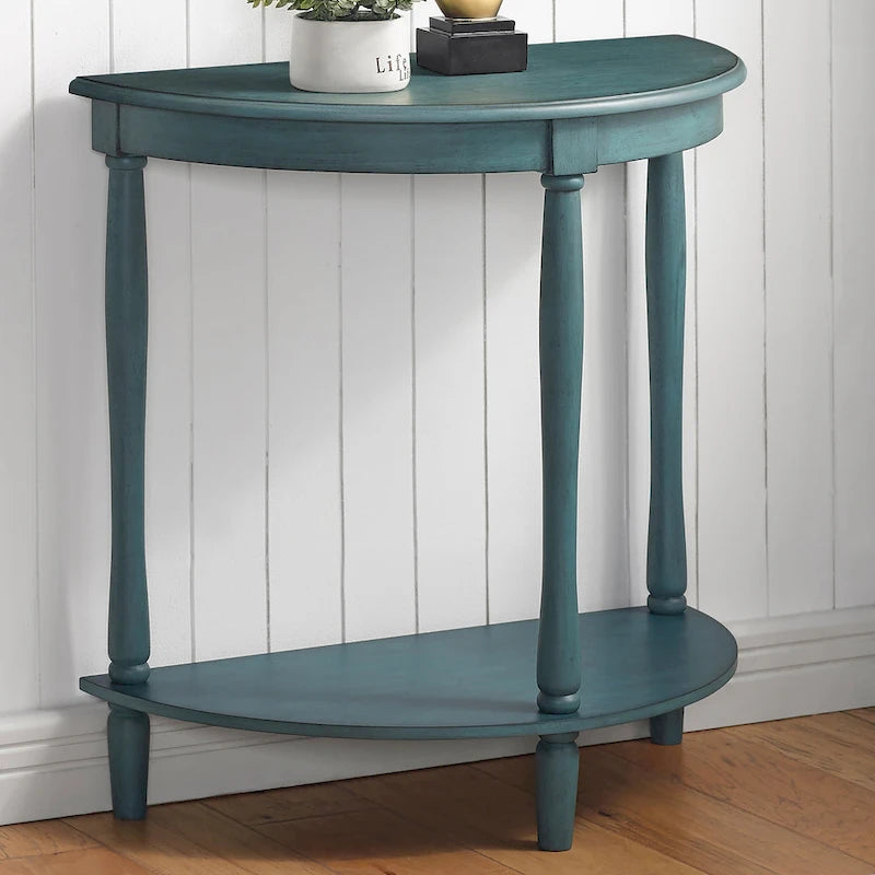 Half-Moon Entryway Console Table with Lower Shelf