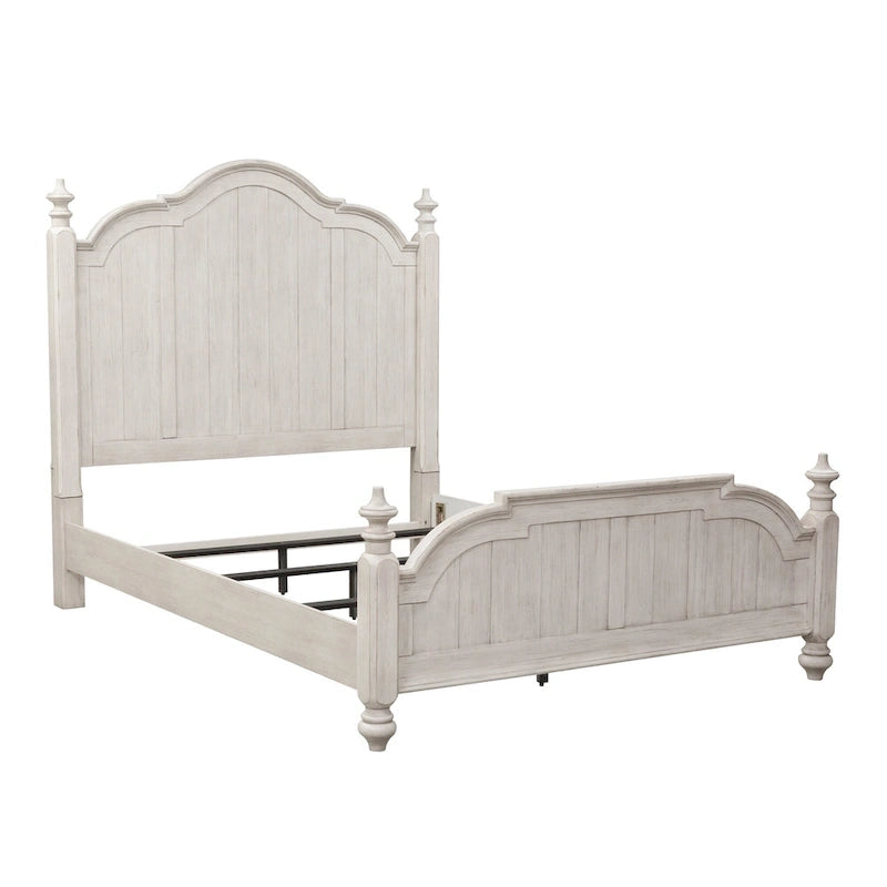 Queen Poster Bed | Farmhouse Style | Antique White with Chestnut Tops