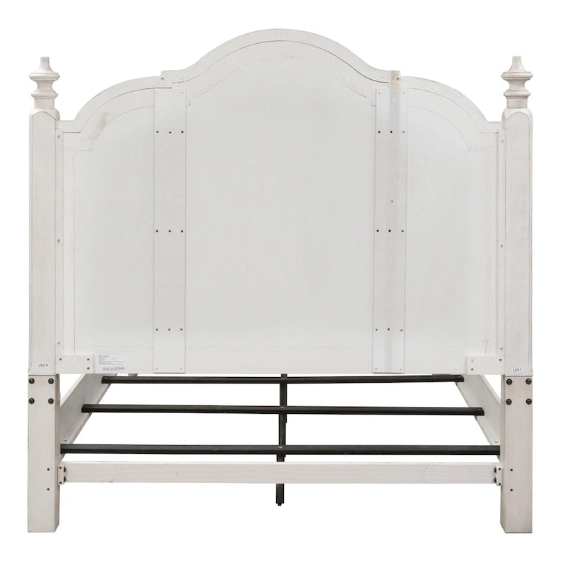 Queen Poster Bed | Farmhouse Style | Antique White with Chestnut Tops