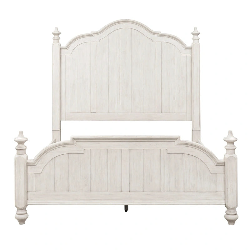 Queen Poster Bed | Farmhouse Style | Antique White with Chestnut Tops