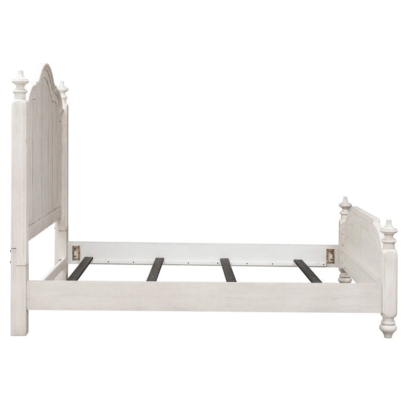 Queen Poster Bed | Farmhouse Style | Antique White with Chestnut Tops