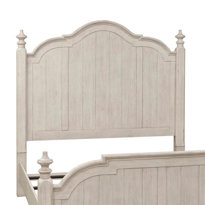 Queen Poster Bed | Farmhouse Style | Antique White with Chestnut Tops