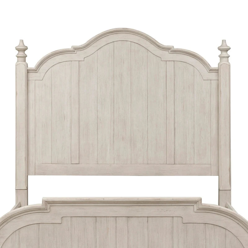 Queen Poster Bed | Farmhouse Style | Antique White with Chestnut Tops
