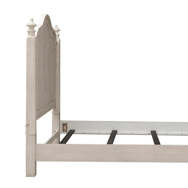 Queen Poster Bed | Farmhouse Style | Antique White with Chestnut Tops
