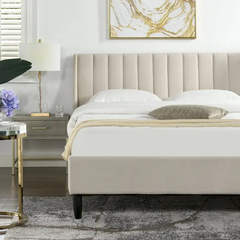 Channel Tufted Wingback Upholstered Platform Bed