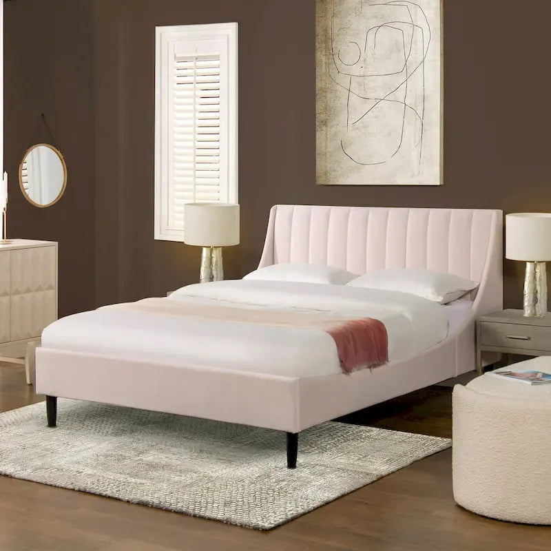 Channel Tufted Wingback Upholstered Platform Bed