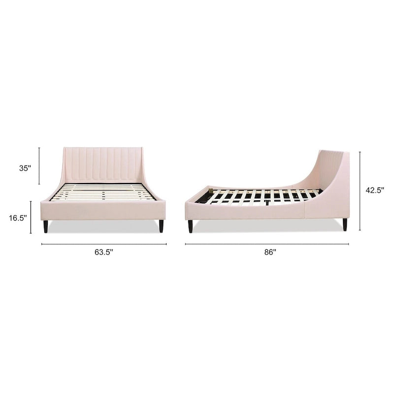 Channel Tufted Wingback Upholstered Platform Bed