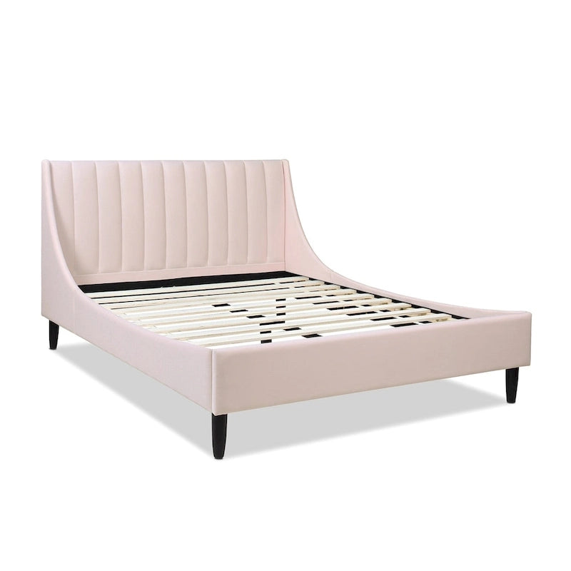Channel Tufted Wingback Upholstered Platform Bed
