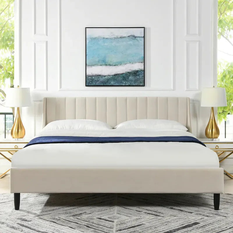 Channel Tufted Wingback Upholstered Platform Bed