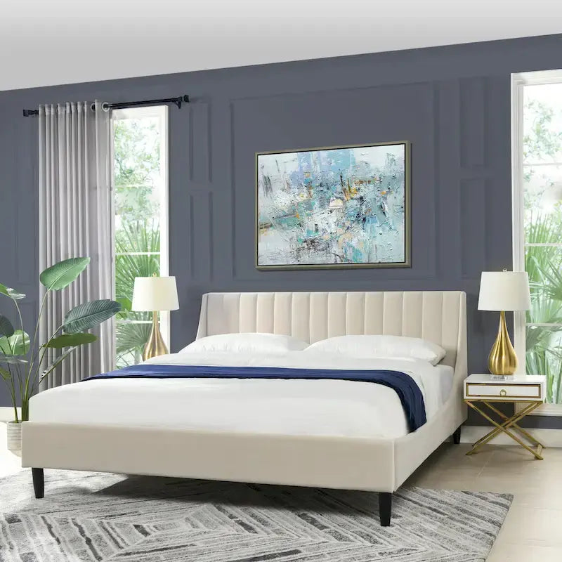Channel Tufted Wingback Upholstered Platform Bed