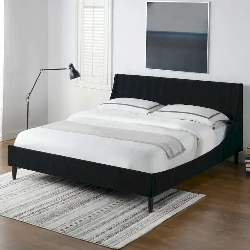 Channel Tufted Wingback Upholstered Platform Bed