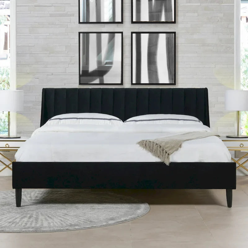 Channel Tufted Wingback Upholstered Platform Bed