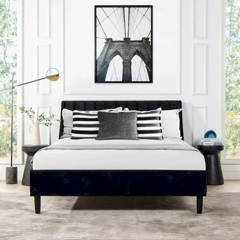 Channel Tufted Wingback Upholstered Platform Bed