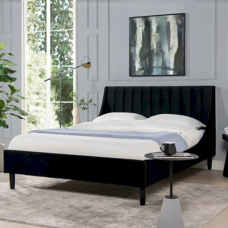 Channel Tufted Wingback Upholstered Platform Bed