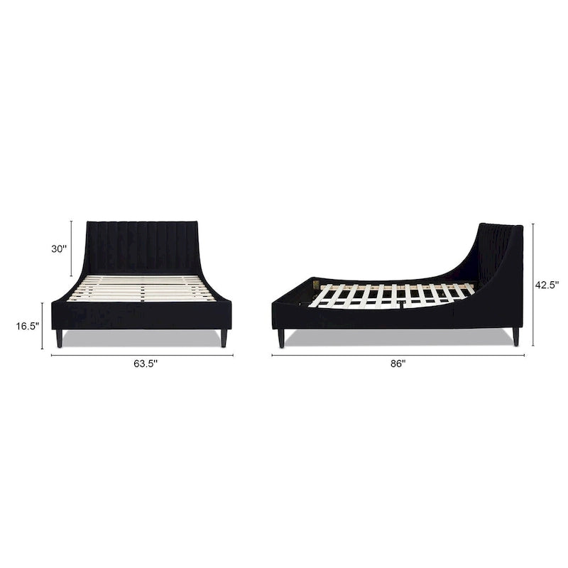Channel Tufted Wingback Upholstered Platform Bed