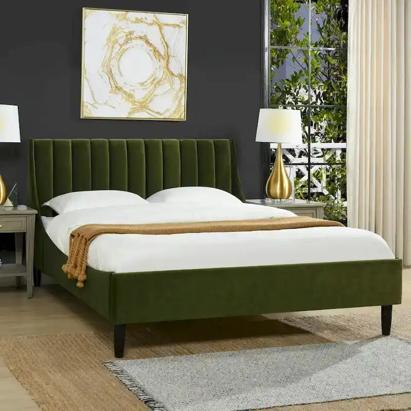 Channel Tufted Wingback Upholstered Platform Bed