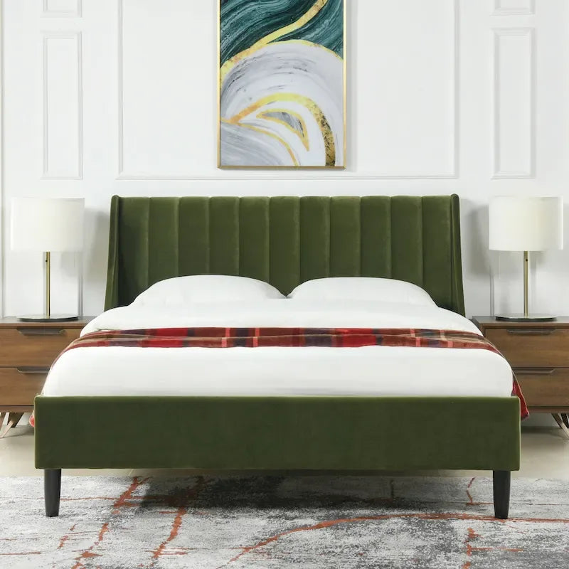 Channel Tufted Wingback Upholstered Platform Bed