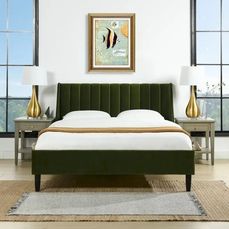 Channel Tufted Wingback Upholstered Platform Bed