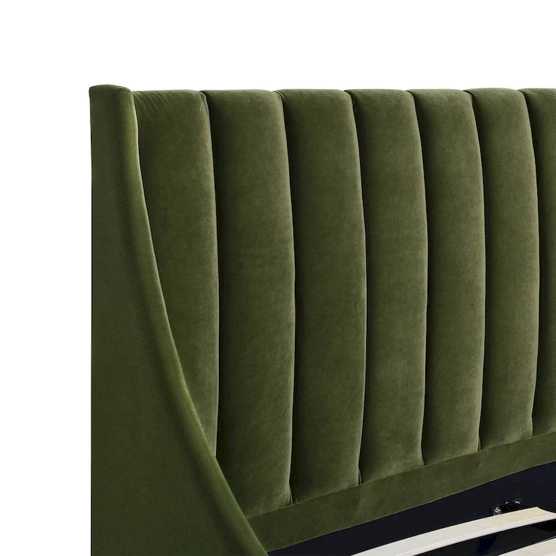 Channel Tufted Wingback Upholstered Platform Bed