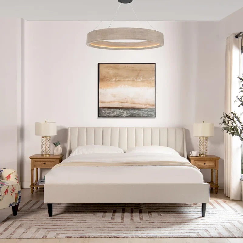 Channel Tufted Wingback Upholstered Platform Bed