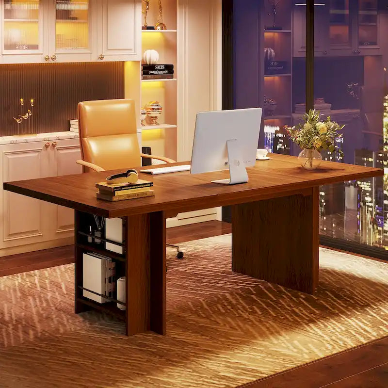 63" Executive Desk with Side Storage Shelves
