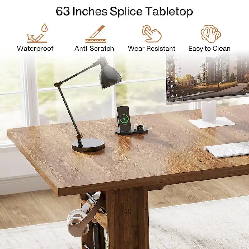 63" Executive Desk with Side Storage Shelves