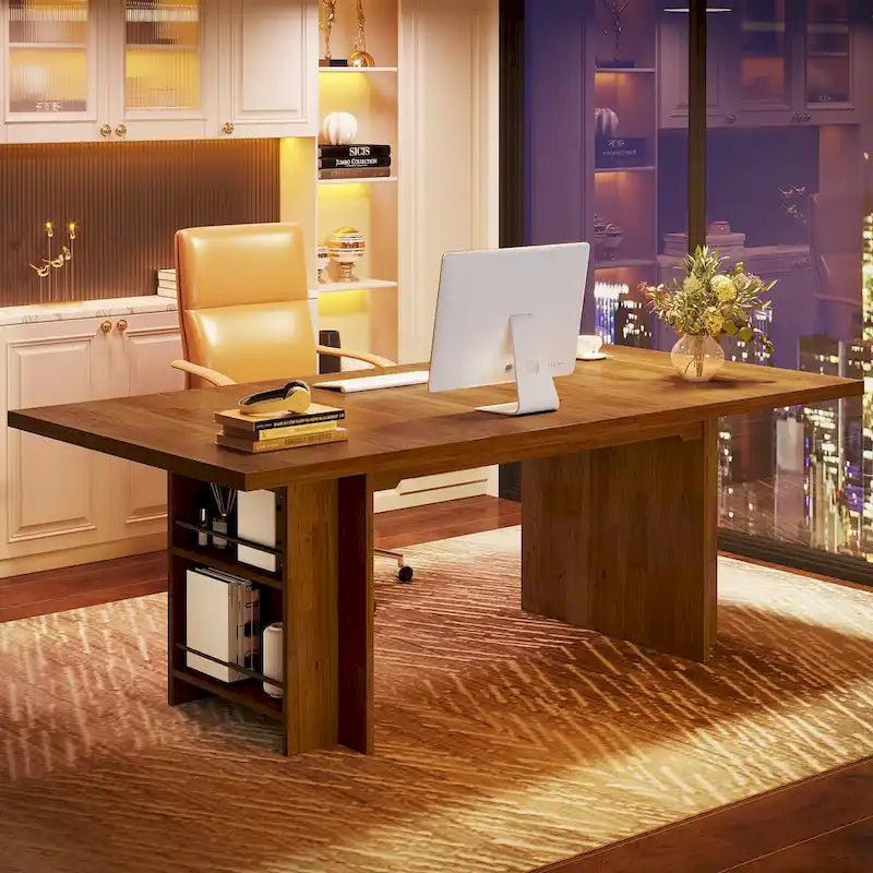 63" Executive Desk with Side Storage Shelves