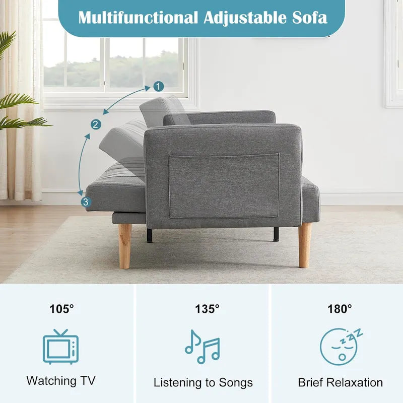 3-in-1 Convertible Sofa Bed with Storage Armrests