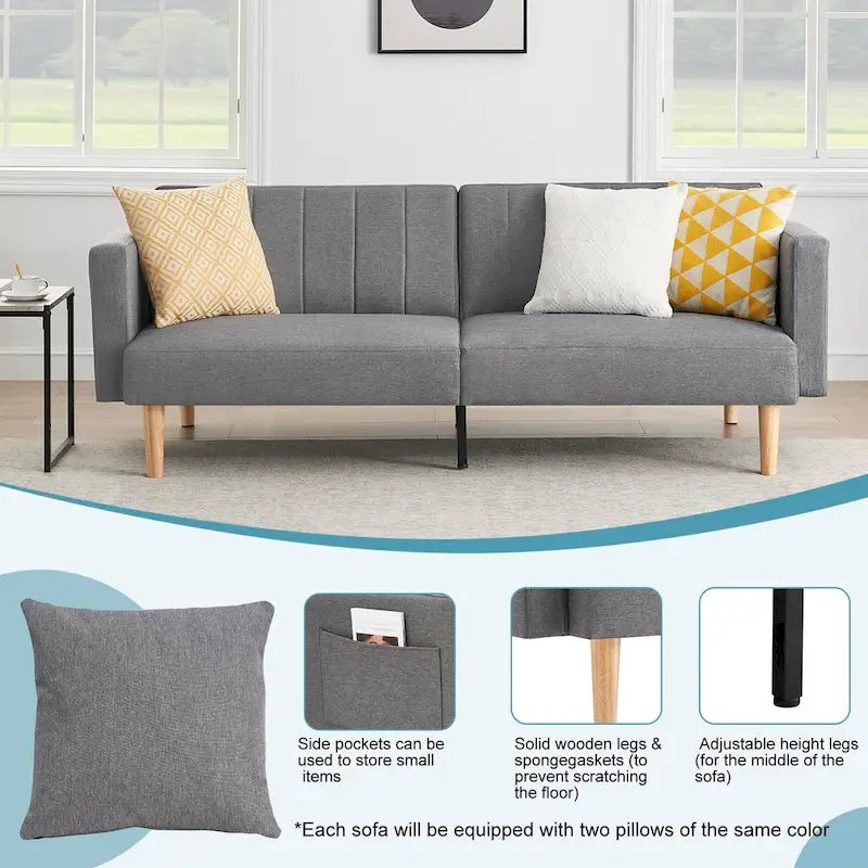 3-in-1 Convertible Sofa Bed with Storage Armrests