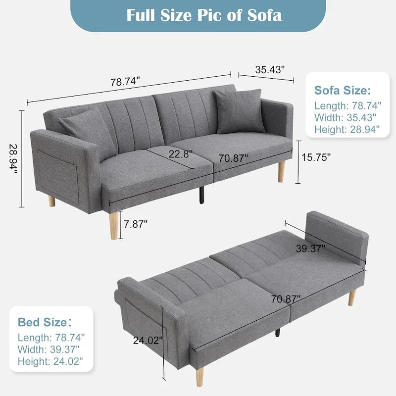 3-in-1 Convertible Sofa Bed with Storage Armrests