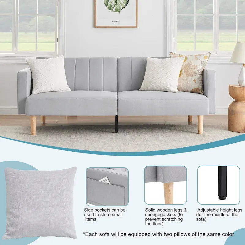 3-in-1 Convertible Sofa Bed with Storage Armrests