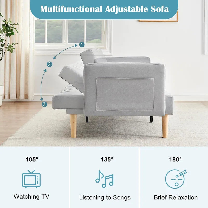 3-in-1 Convertible Sofa Bed with Storage Armrests