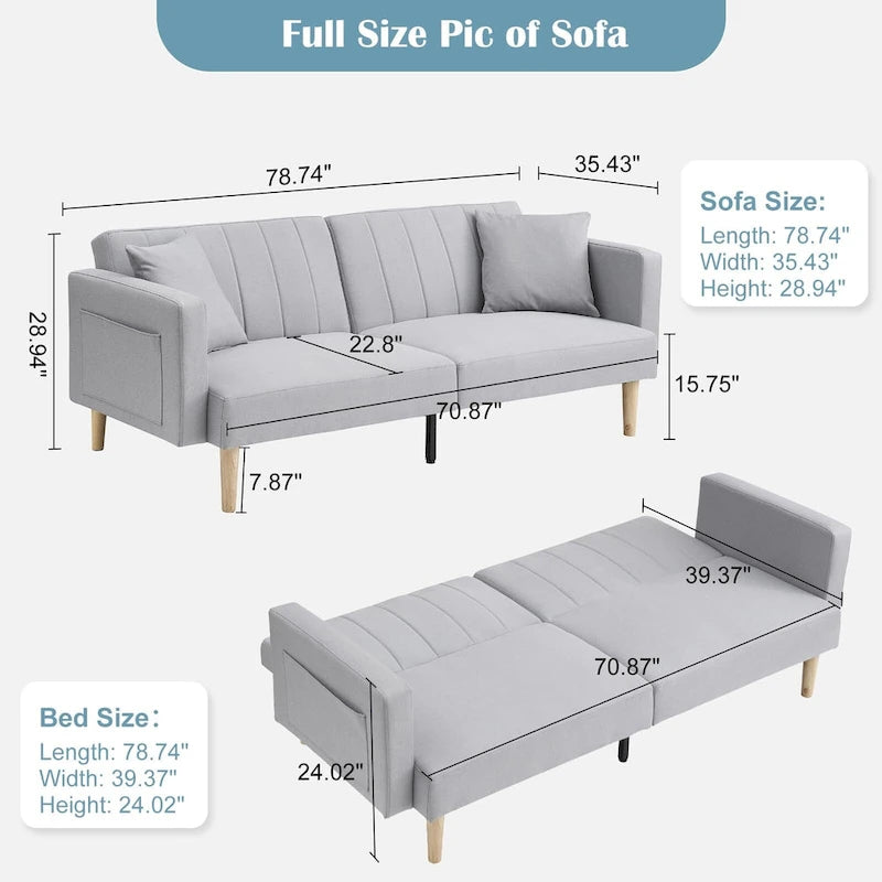 3-in-1 Convertible Sofa Bed with Storage Armrests