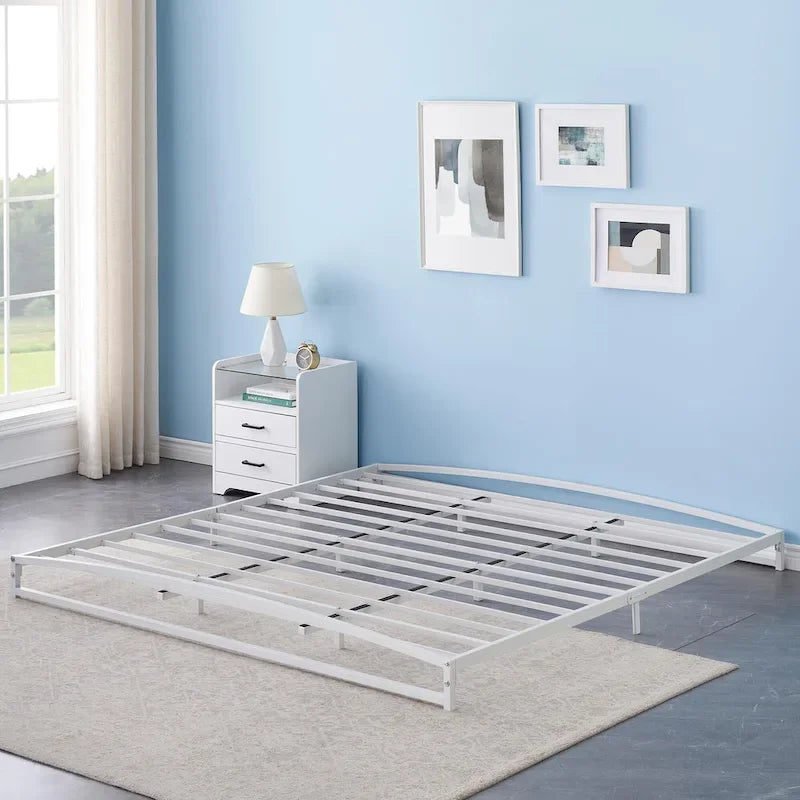 Low Profile Metal Platform Bed Frame with Arch Headboard & Footboard