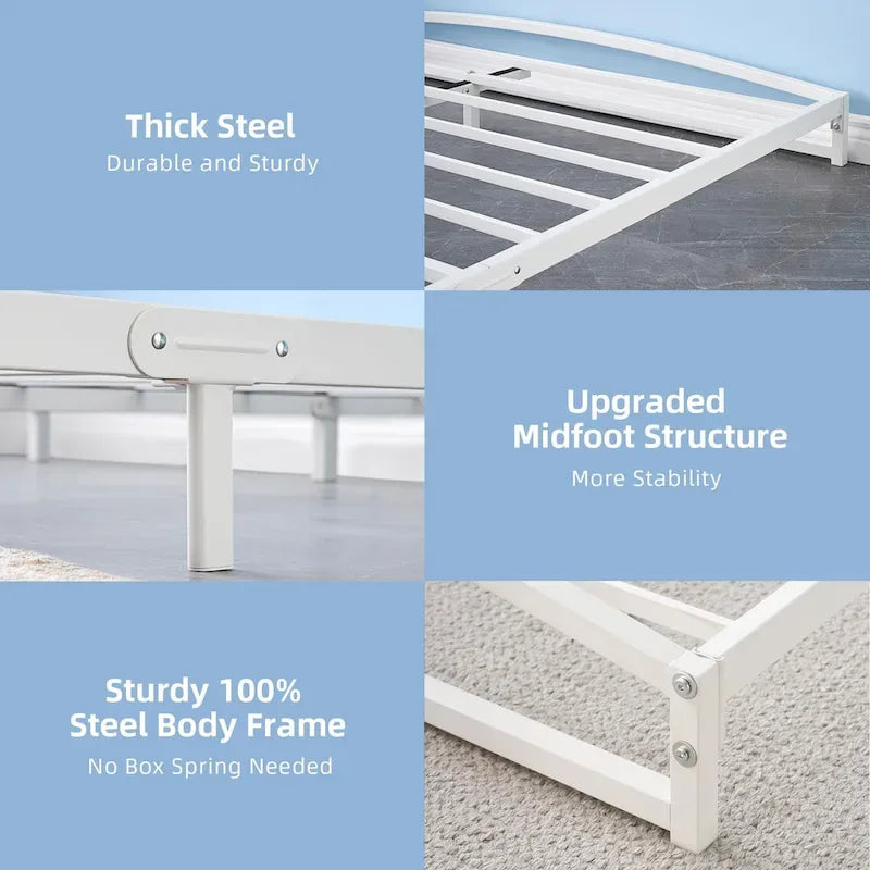 Low Profile Metal Platform Bed Frame with Arch Headboard & Footboard