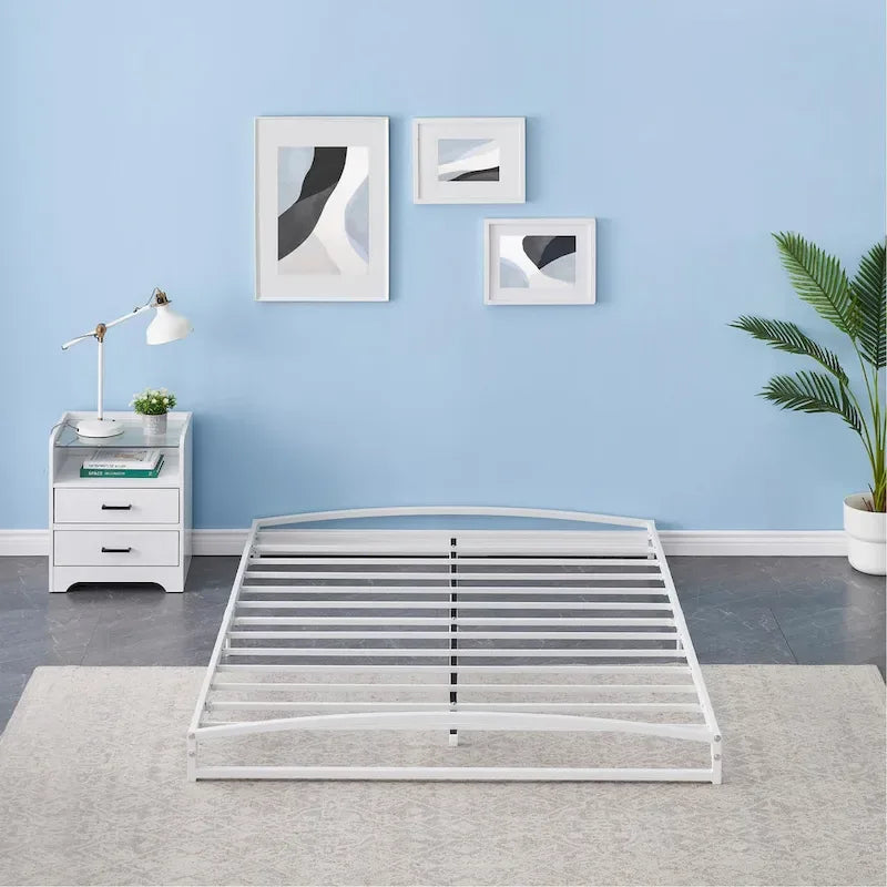 Low Profile Metal Platform Bed Frame with Arch Headboard & Footboard