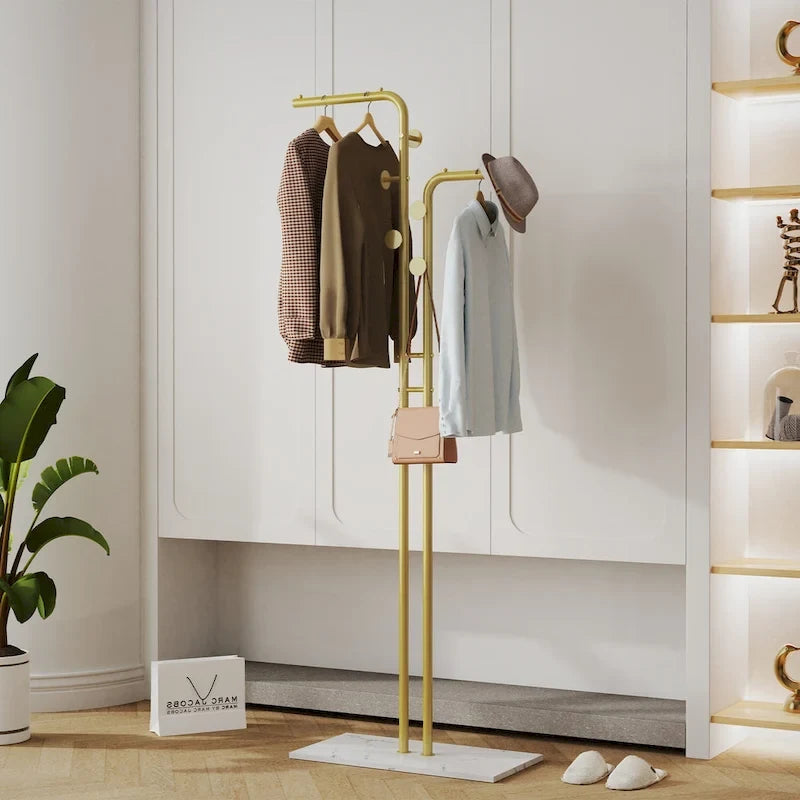 Gold & White Coat Rack with Granite Base