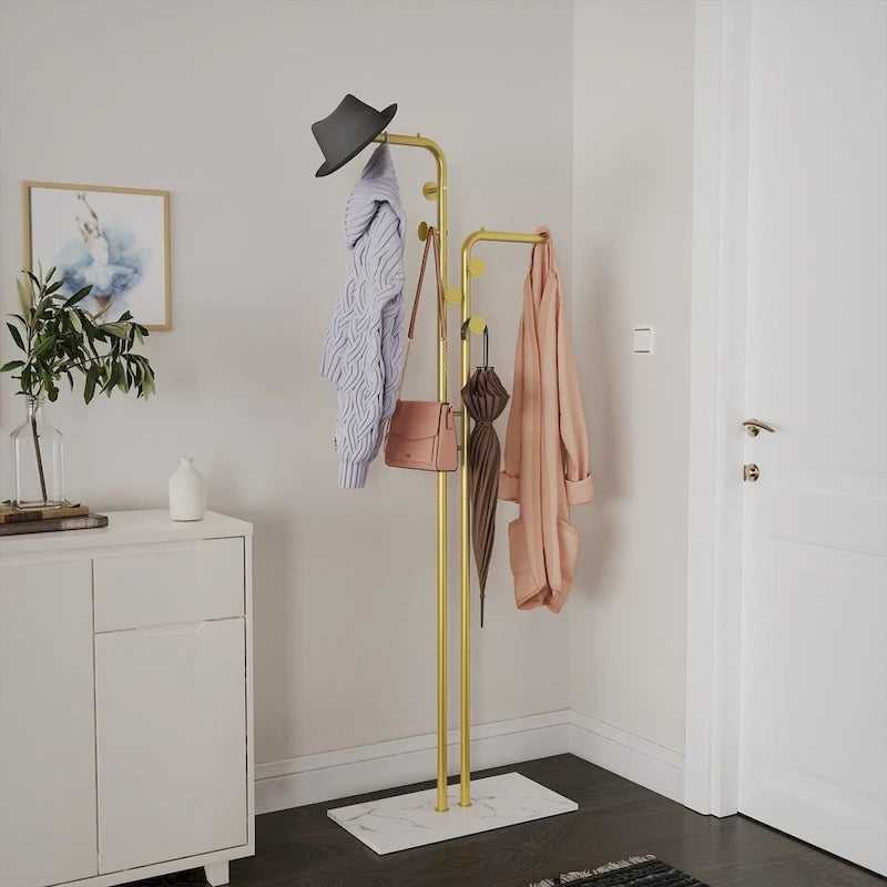 Gold & White Coat Rack with Granite Base
