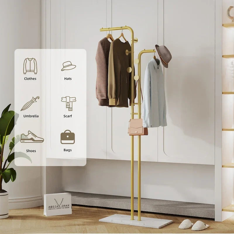 Gold & White Coat Rack with Granite Base