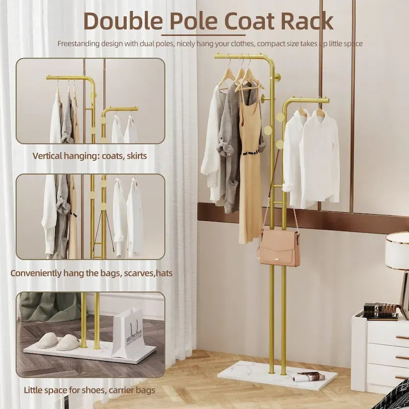 Gold & White Coat Rack with Granite Base