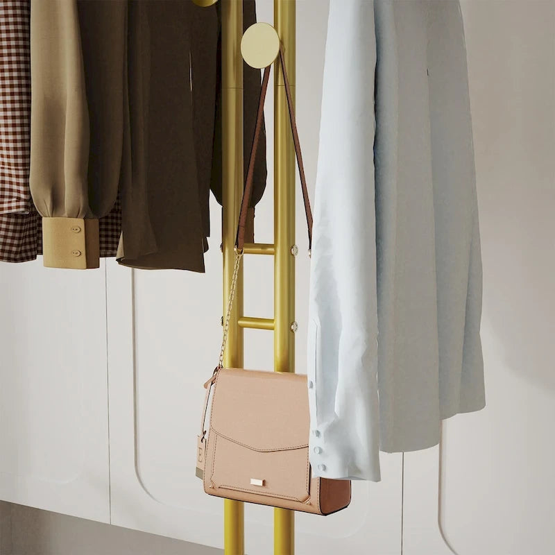 Gold & White Coat Rack with Granite Base