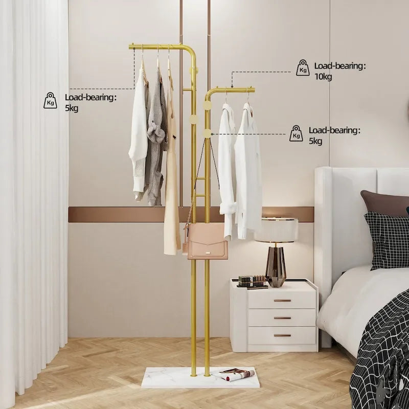 Gold & White Coat Rack with Granite Base
