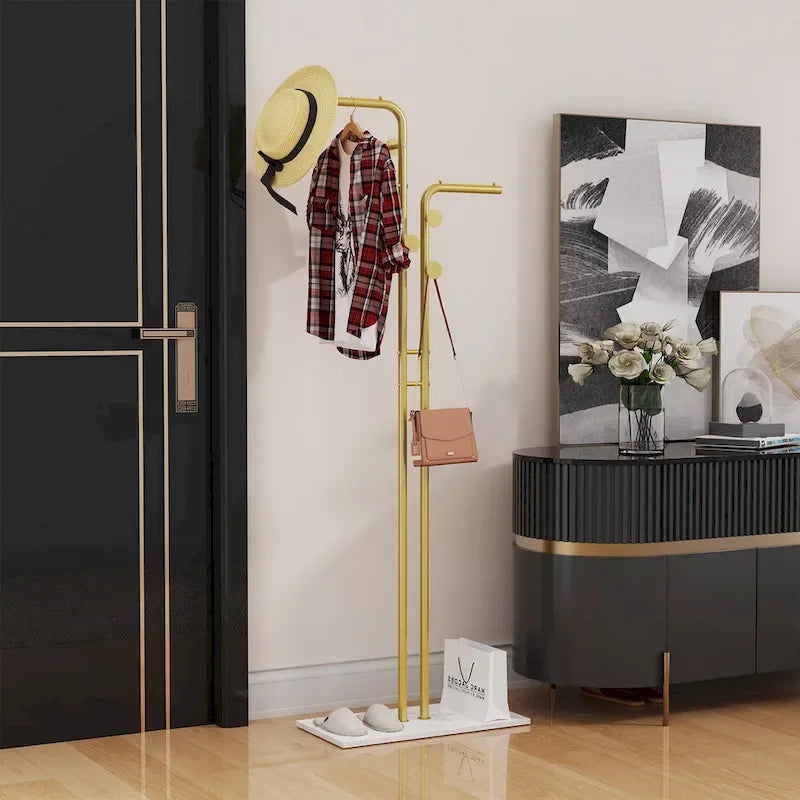 Gold & White Coat Rack with Granite Base