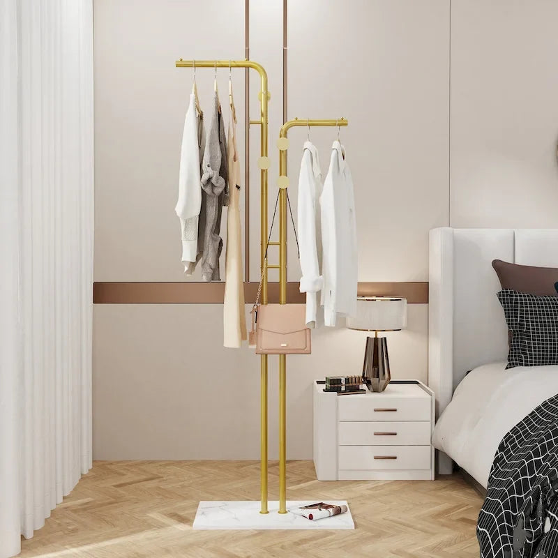 Gold & White Coat Rack with Granite Base