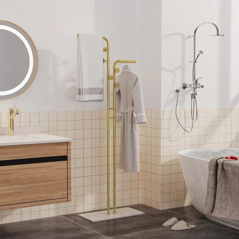 Gold & White Coat Rack with Granite Base