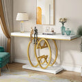 55-Inch Faux Marble Console Table with Geometric Metal Base