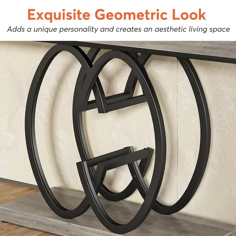 55-Inch Faux Marble Console Table with Geometric Metal Base