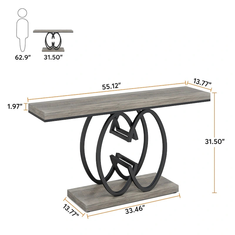 55-Inch Faux Marble Console Table with Geometric Metal Base